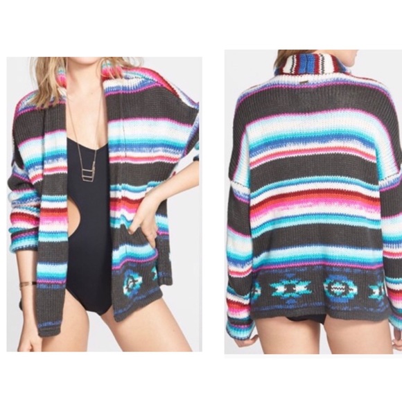 Billabong Sweaters - Billabong Eye Spy Waves stripe open cardigan